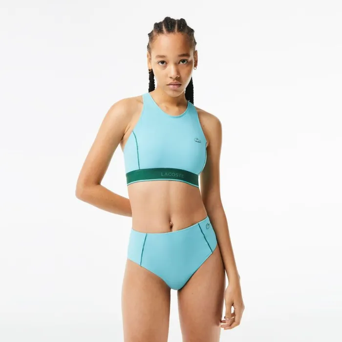 Matching Sets Women Lacoste Womens Technical Jersey Swim Top Turquoise Bvg