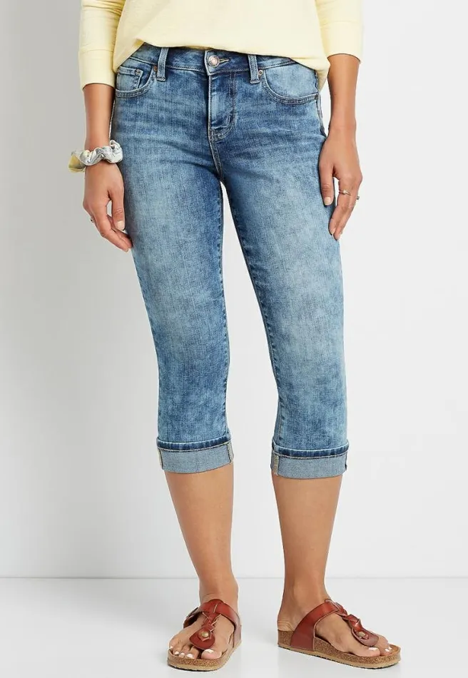 Medium Wash Marble Capri Women Maurices Bottoms