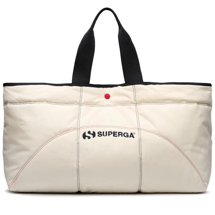 Men Bags Unisex MAXI PADDED WAXED CANVAS TOTE BAG COLORBLOCK TOTE BAG WHITE AVORIONAVYRED Superga Bags And Backpacks