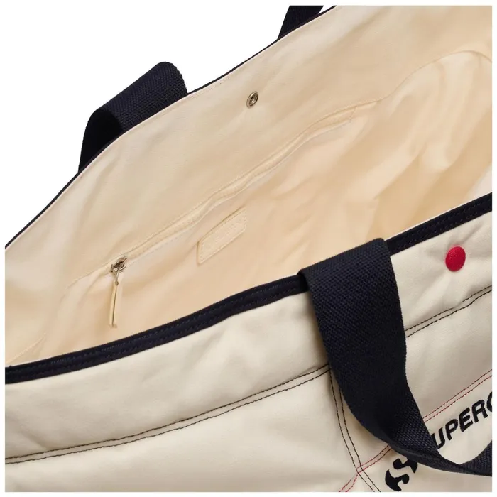Men Bags Unisex MAXI PADDED WAXED CANVAS TOTE BAG COLORBLOCK TOTE BAG WHITE AVORIONAVYRED Superga Bags And Backpacks