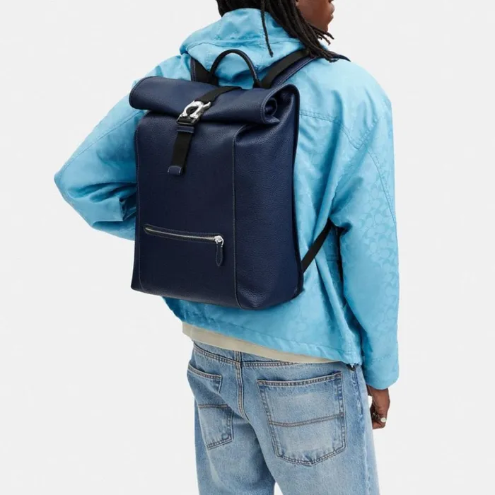 Men Beck Roll Top Backpack Deep Blue Coach Backpacks