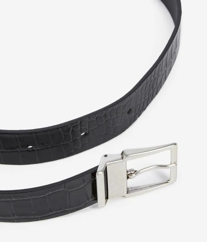 Men Belts THE KOOPLES Black Crocodileeffect Leather Belt Men Belts THE KOOPLES Black Crocodileeffect Leather Belt