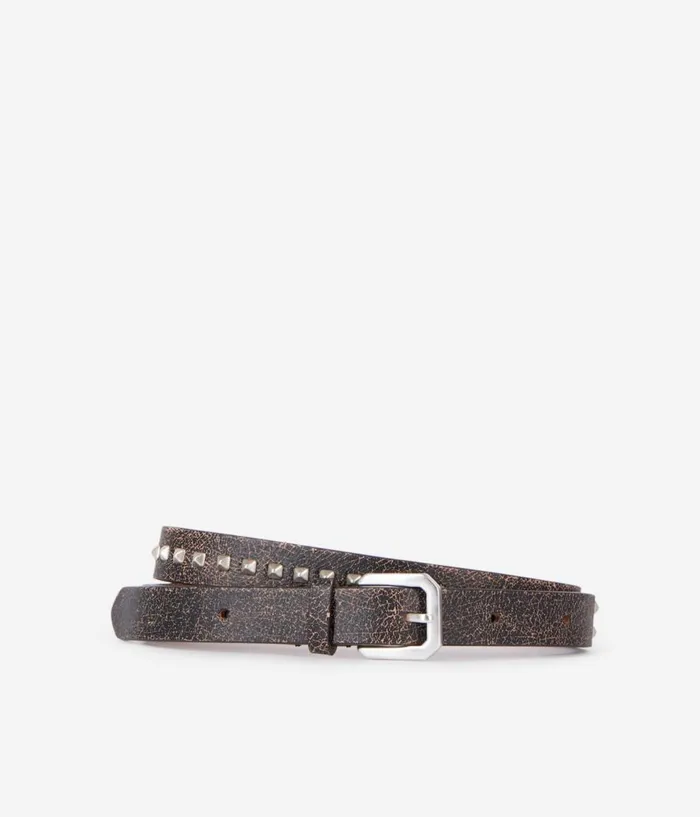 Men Belts THE KOOPLES Thin Brown Leather Belt With Spikes