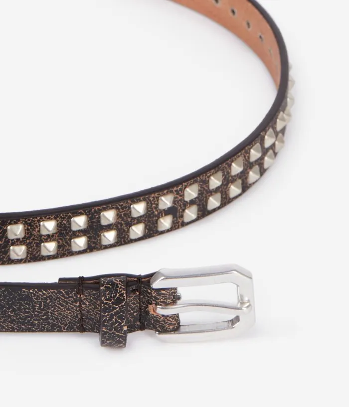 Men Belts THE KOOPLES Thin Brown Leather Belt With Spikes Men Belts THE KOOPLES Thin Brown Leather Belt With Spikes