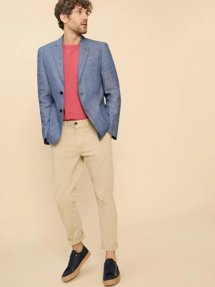Men BLAZERS White Stuff Linen Blazer Mid Blue