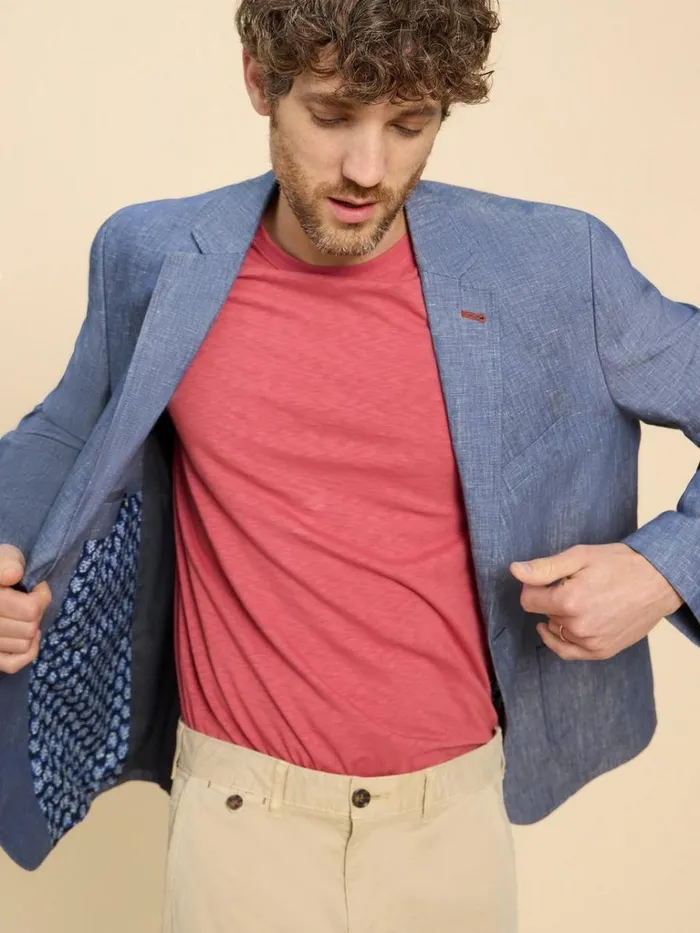 Men BLAZERS White Stuff Linen Blazer Mid Blue Men BLAZERS White Stuff Linen Blazer Mid Blue
