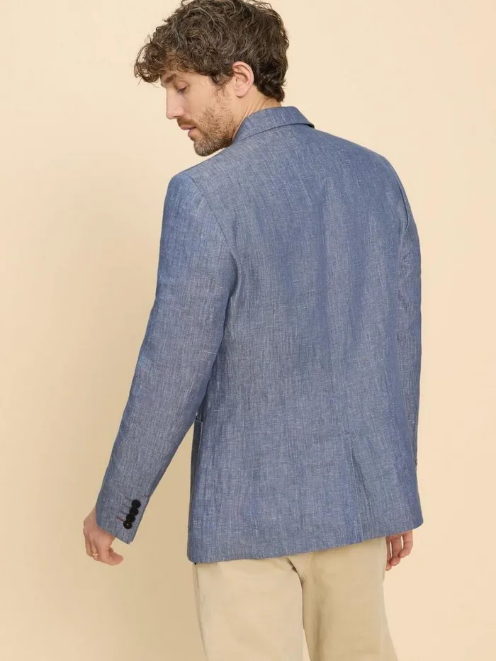 Men BLAZERS White Stuff Linen Blazer Mid Blue Men BLAZERS White Stuff Linen Blazer Mid Blue