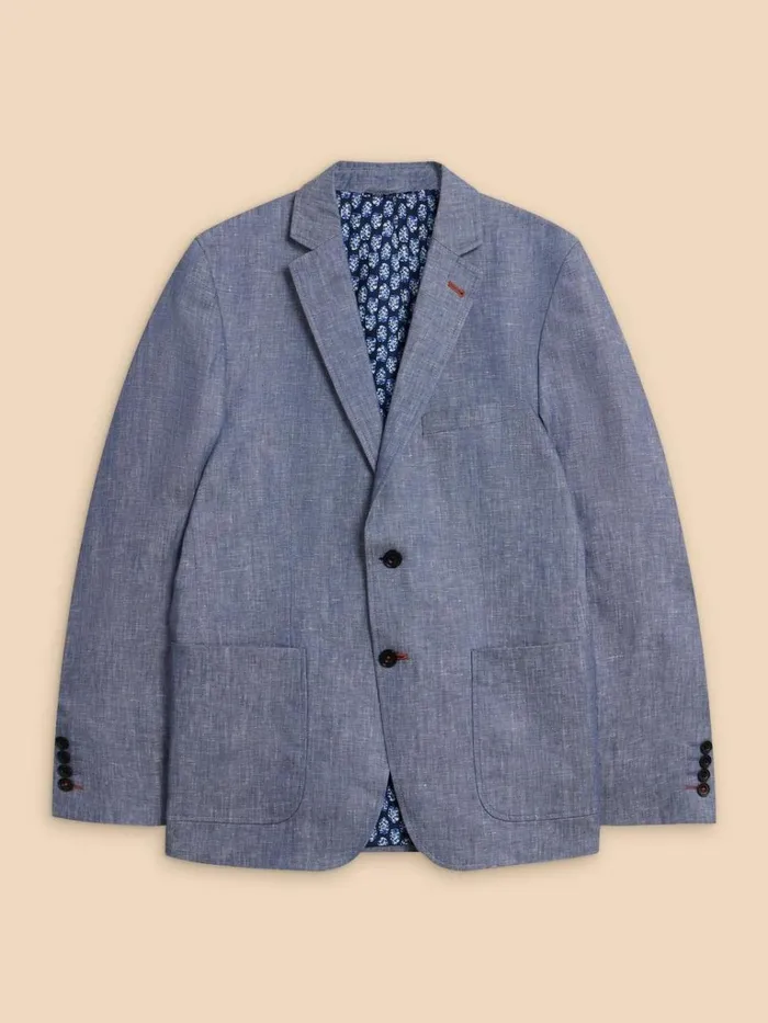 Men BLAZERS White Stuff Linen Blazer Mid Blue Men BLAZERS White Stuff Linen Blazer Mid Blue