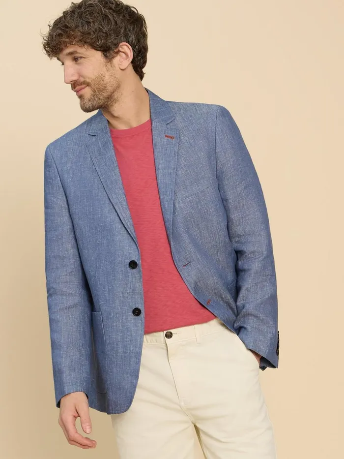 Men BLAZERS White Stuff Linen Blazer Mid Blue Men BLAZERS White Stuff Linen Blazer Mid Blue