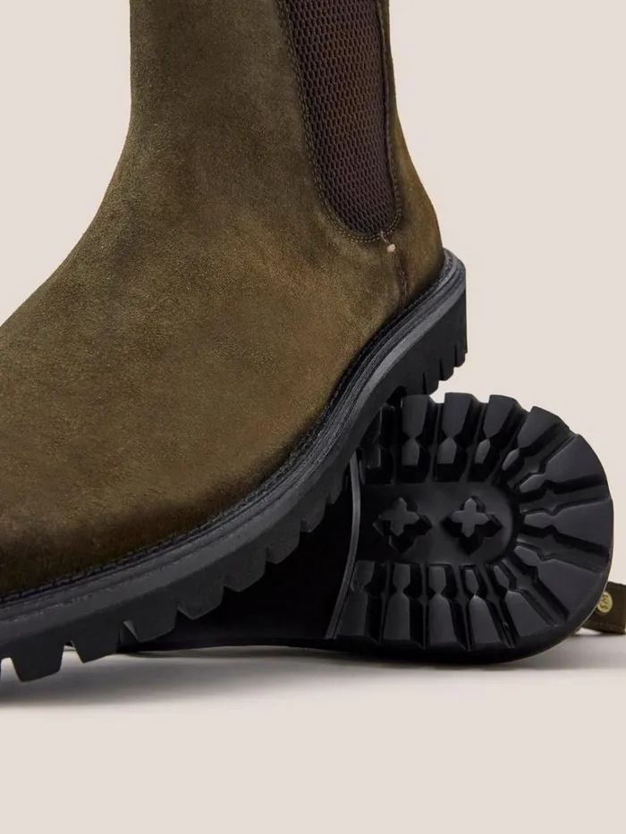 Men BOOTS White Stuff Chunky Suede Chelsea Boot Khaki Green Men BOOTS White Stuff Chunky Suede Chelsea Boot Khaki Green