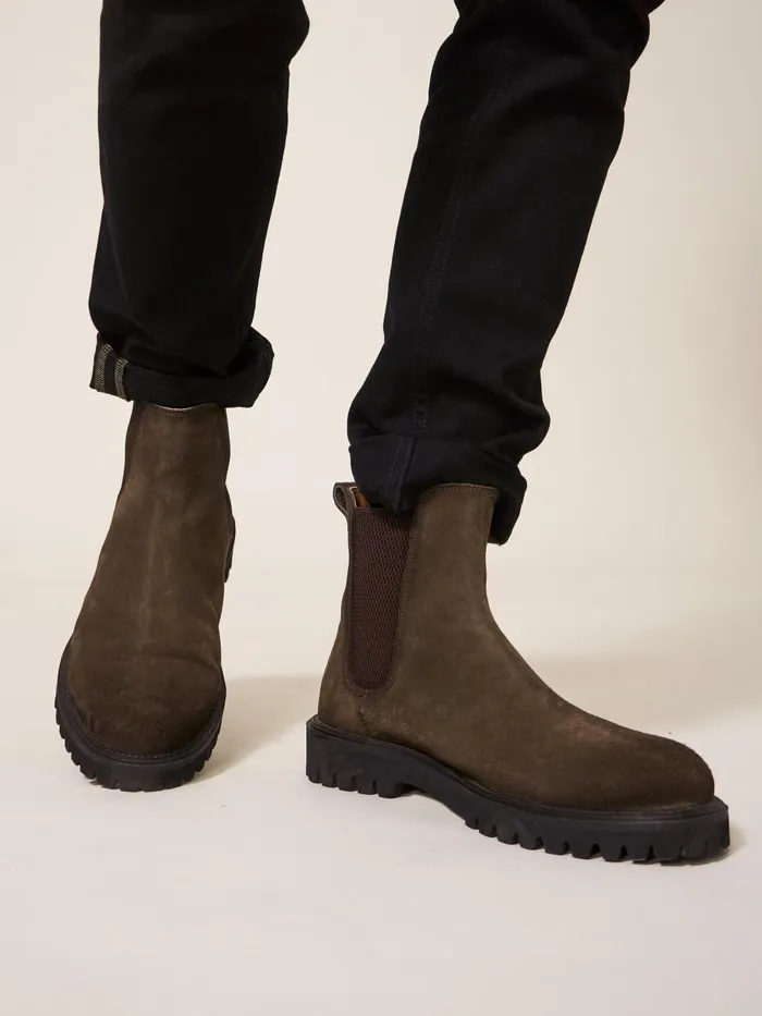 Men BOOTS White Stuff Chunky Suede Chelsea Boot Khaki Green Men BOOTS White Stuff Chunky Suede Chelsea Boot Khaki Green
