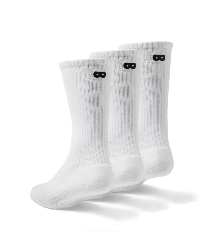 Men Bowo Cushion Crew White Black Socks 3 Pack Pair Of Thieves Crew