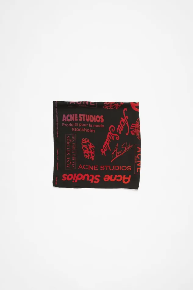Men Brand Logo Silk Scarf Black Acne Studios Scarves
