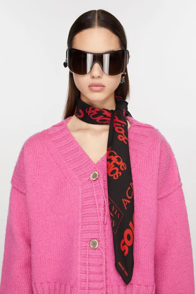 Men Brand Logo Silk Scarf Black Acne Studios Scarves