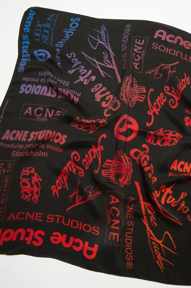 Men Brand Logo Silk Scarf Black Acne Studios Scarves
