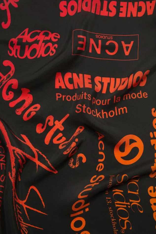 Men Brand Logo Silk Scarf Black Acne Studios Scarves