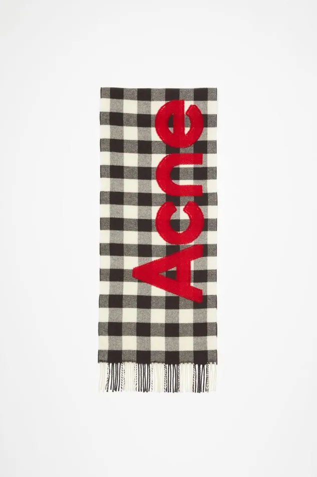 Men Check Logo Scarf Carbon Greyred Acne Studios Scarves