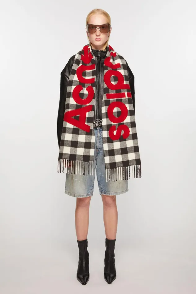 Men Check Logo Scarf Carbon Greyred Acne Studios Scarves