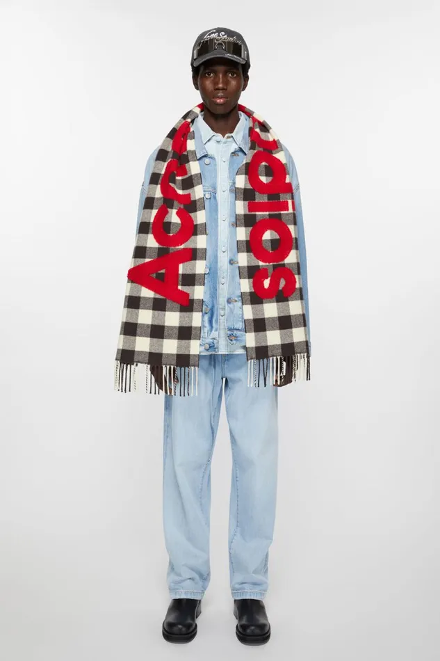 Men Check Logo Scarf Carbon Greyred Acne Studios Scarves