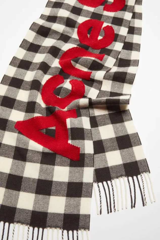 Men Check Logo Scarf Carbon Greyred Acne Studios Scarves