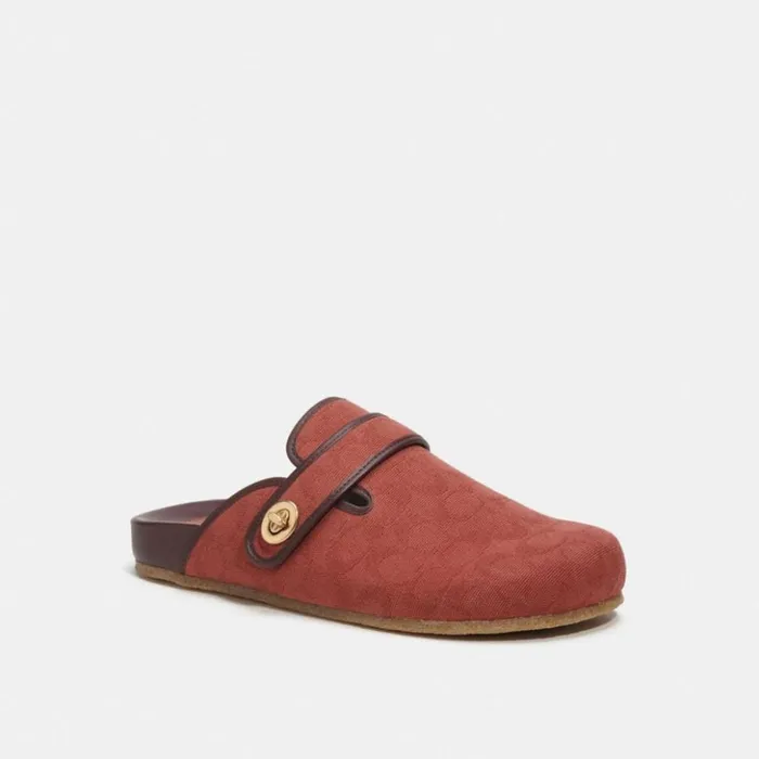 Men Clog In Signature Jacquard Rust Coach Sandals and Slides