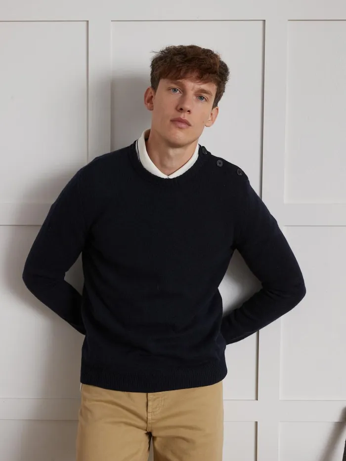 Men Clothing Cyrillus Merino Wool Button Sweater Marine