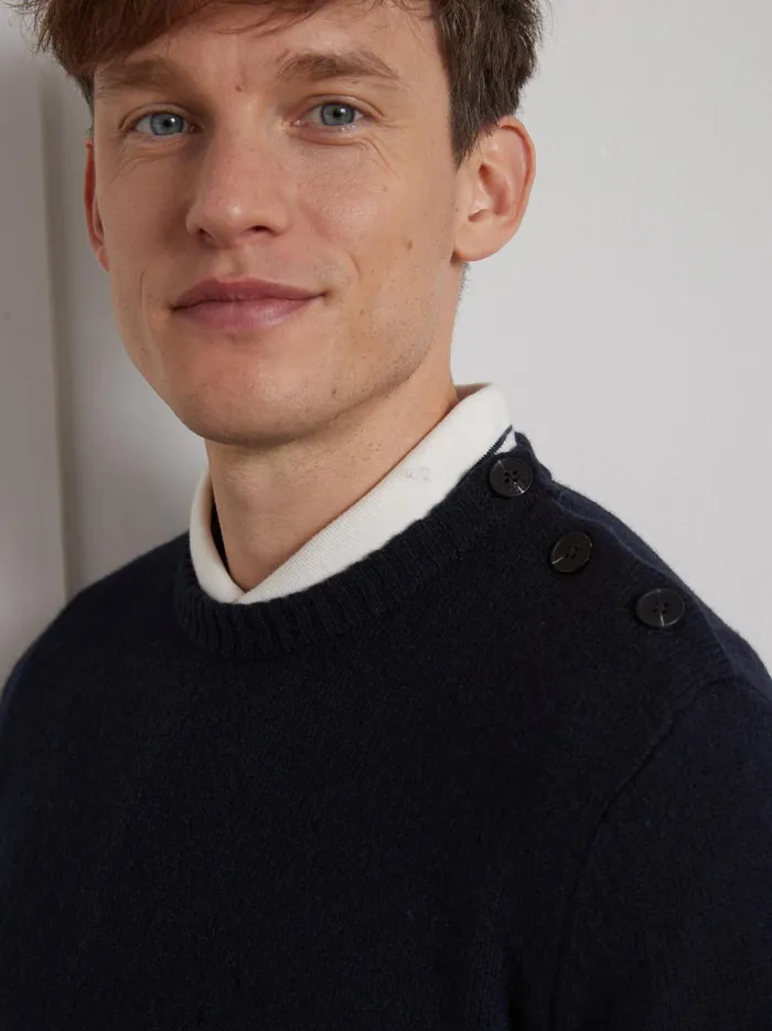 Men Clothing Cyrillus Merino Wool Button Sweater Marine