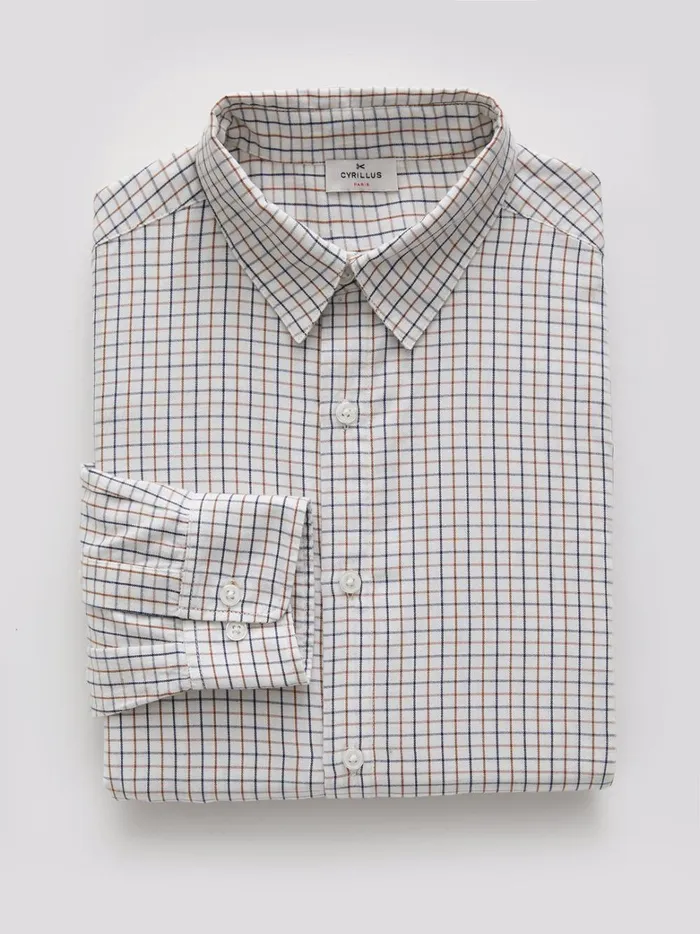Men Clothing Cyrillus Regular Fit Tattersall Check Shirt Tattersall Beige