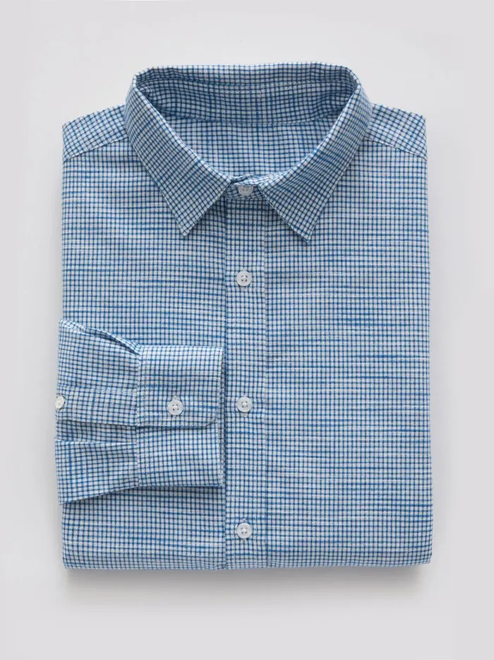 Men Clothing Cyrillus Regular Fit Window Pane Check Shirt Bleu Froid