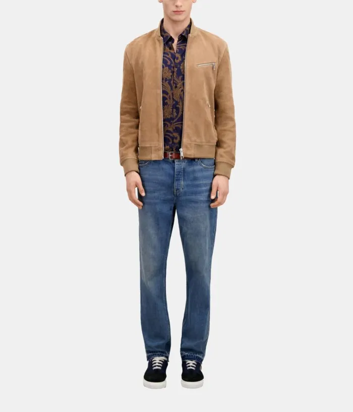 Men Coats and Jackets THE KOOPLES Beige Suede Leather Jacket
