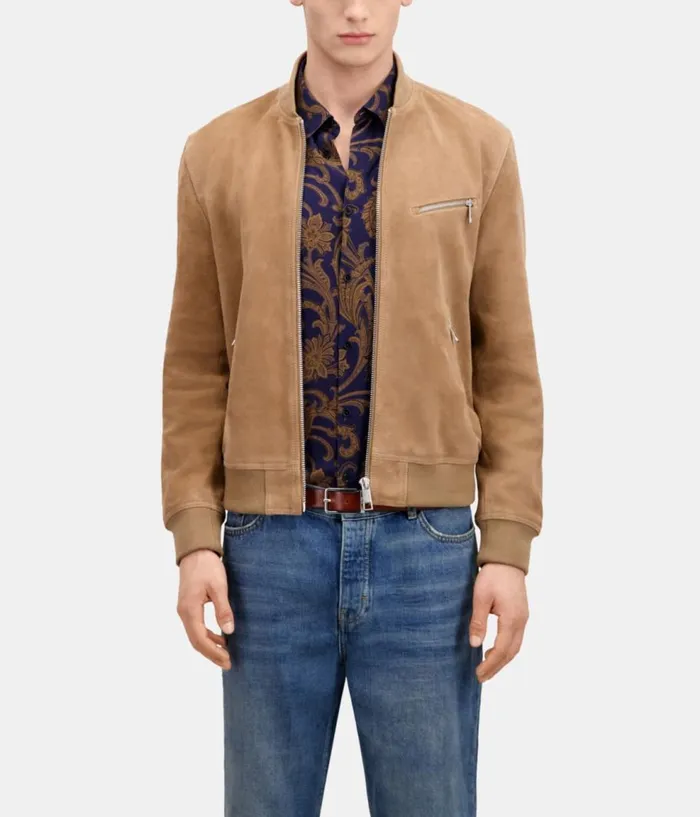 Men Coats and Jackets THE KOOPLES Beige Suede Leather Jacket Men Coats and Jackets THE KOOPLES Beige Suede Leather Jacket