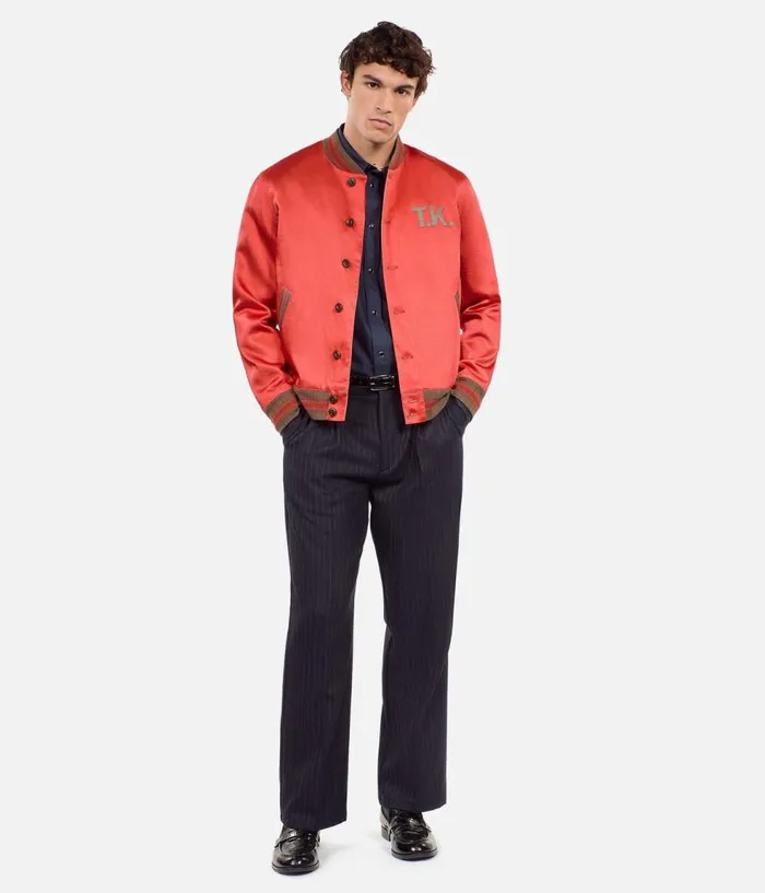 Men Coats and Jackets THE KOOPLES Red Satin Jacket With Patches
