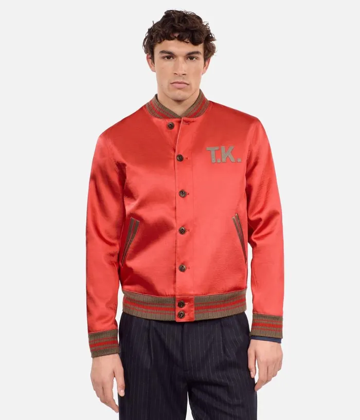 Men Coats and Jackets THE KOOPLES Red Satin Jacket With Patches Men Coats and Jackets THE KOOPLES Red Satin Jacket With Patches