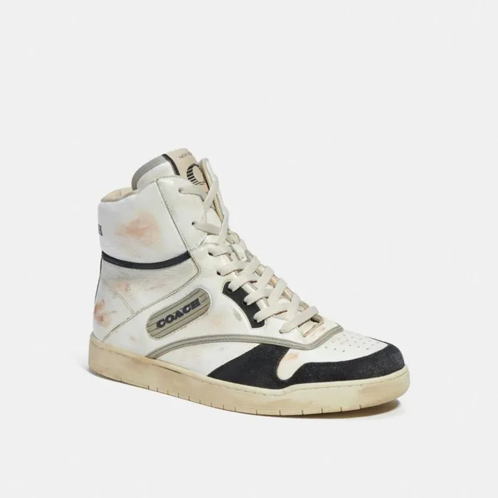 Men Distressed High Top Sneaker White and Black Coach Sneakers