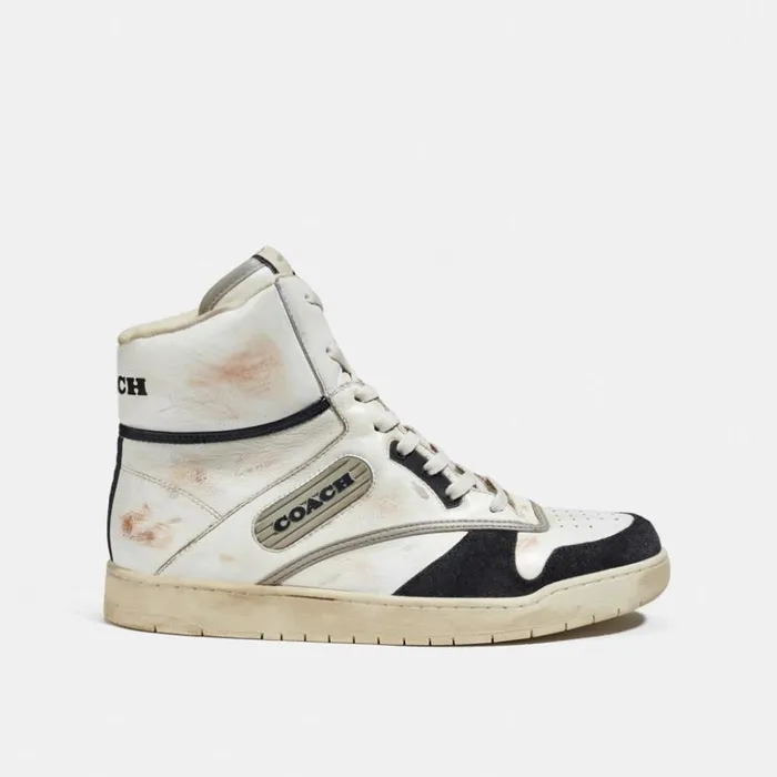 Men Distressed High Top Sneaker White and Black Coach Sneakers