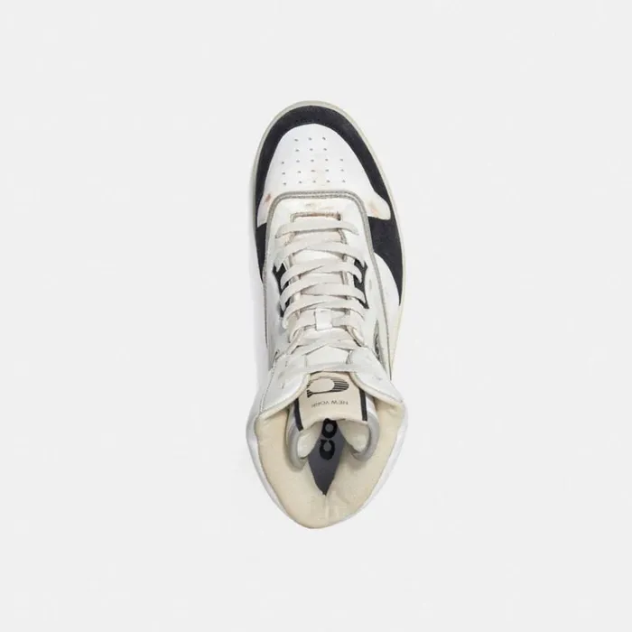 Men Distressed High Top Sneaker White and Black Coach Sneakers