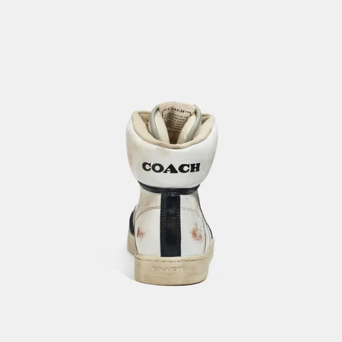 Men Distressed High Top Sneaker White and Black Coach Sneakers