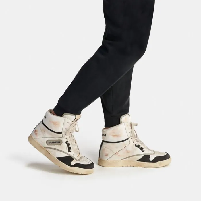 Men Distressed High Top Sneaker White and Black Coach Sneakers