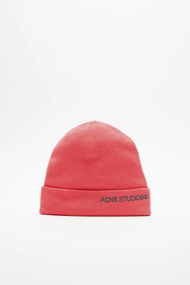 Men Embroidered Logo Beanie Fluo Pink Acne Studios Hats