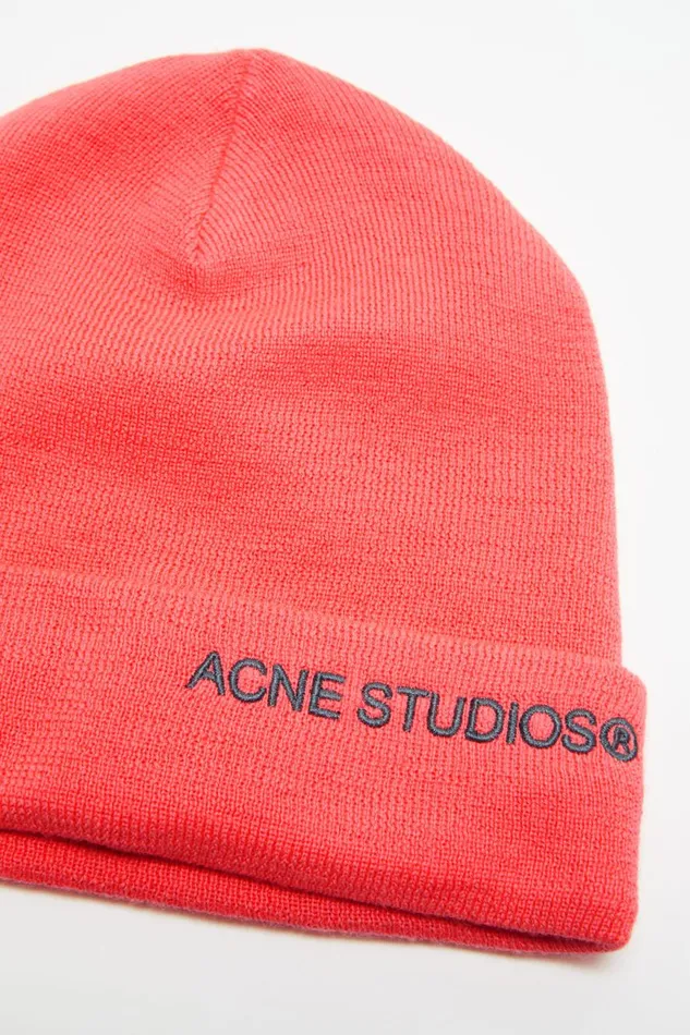 Men Embroidered Logo Beanie Fluo Pink Acne Studios Hats