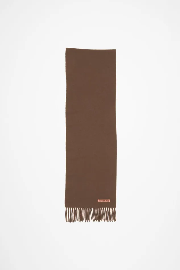 Men Fringe Wool Scarf 8211 Skinny Chocolate Brown Acne Studios Scarves
