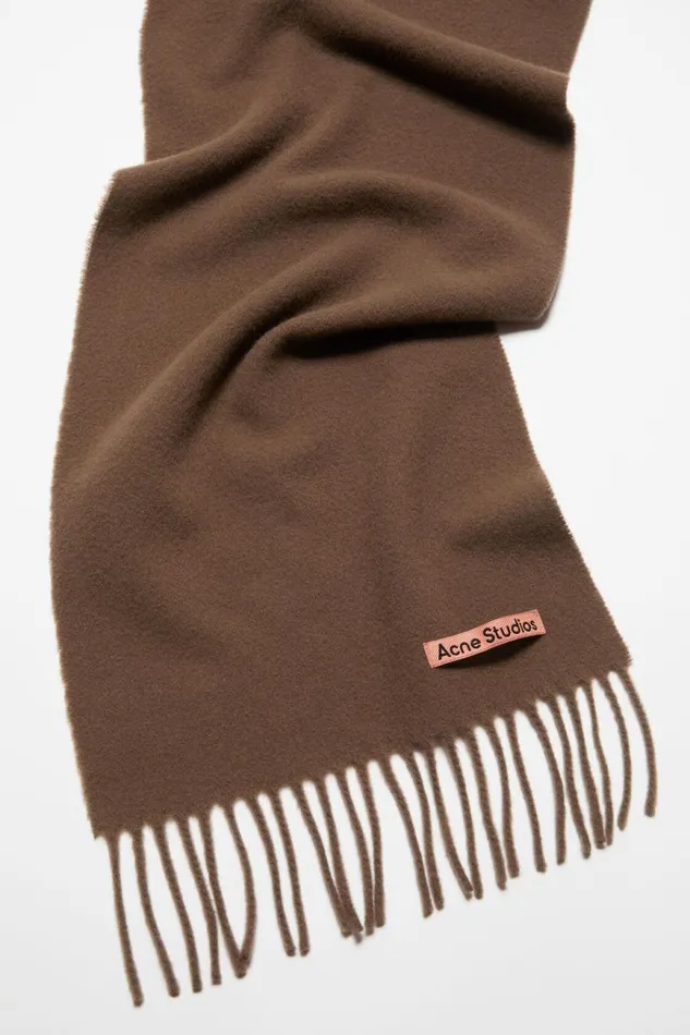 Men Fringe Wool Scarf 8211 Skinny Chocolate Brown Acne Studios Scarves
