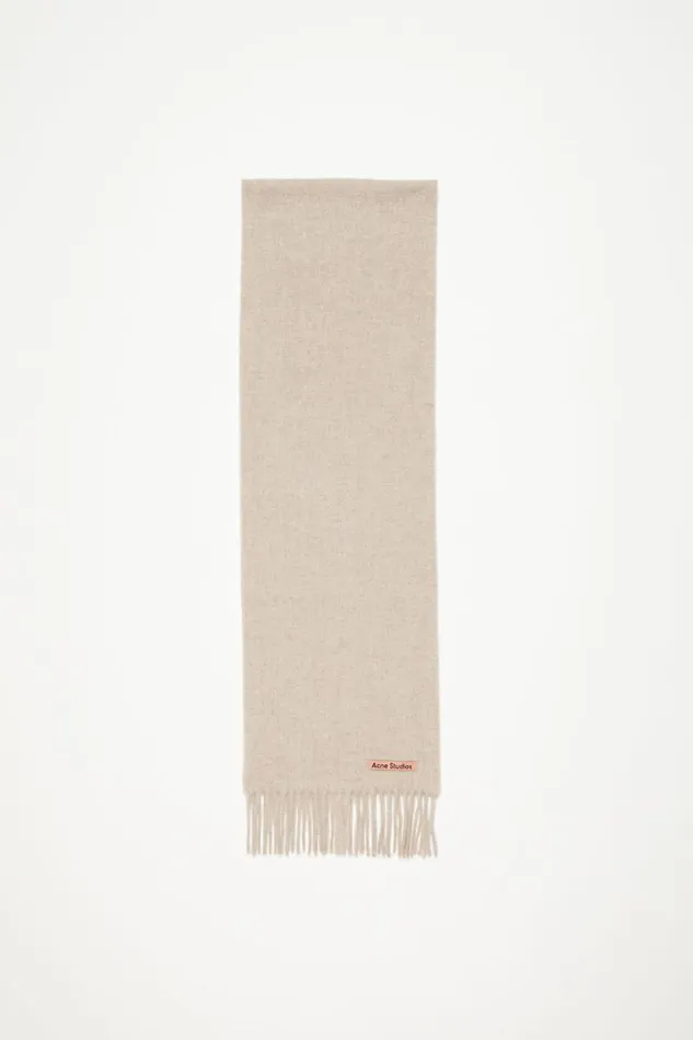 Men Fringe Wool Scarf 8211 Skinny Oatmeal Melange Acne Studios Scarves