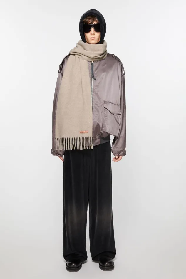 Men Fringe Wool Scarf 8211 Skinny Oatmeal Melange Acne Studios Scarves