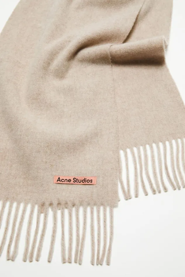Men Fringe Wool Scarf 8211 Skinny Oatmeal Melange Acne Studios Scarves