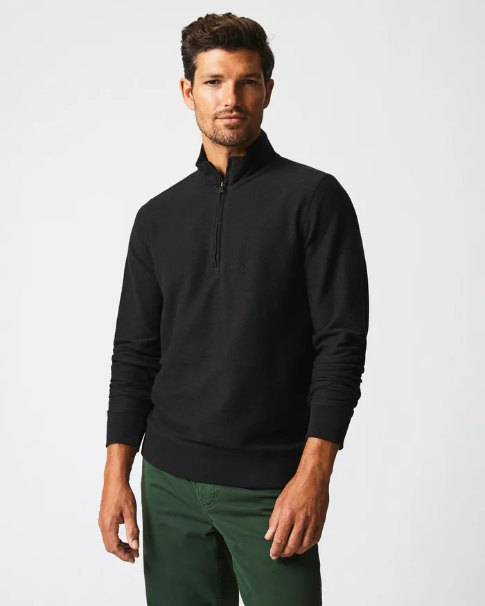 Men Herringbone Half Zip Black Billy Reid Sweaters and Sweatshirts
