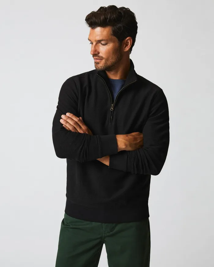 Men Herringbone Half Zip Black Billy Reid Sweaters and Sweatshirts