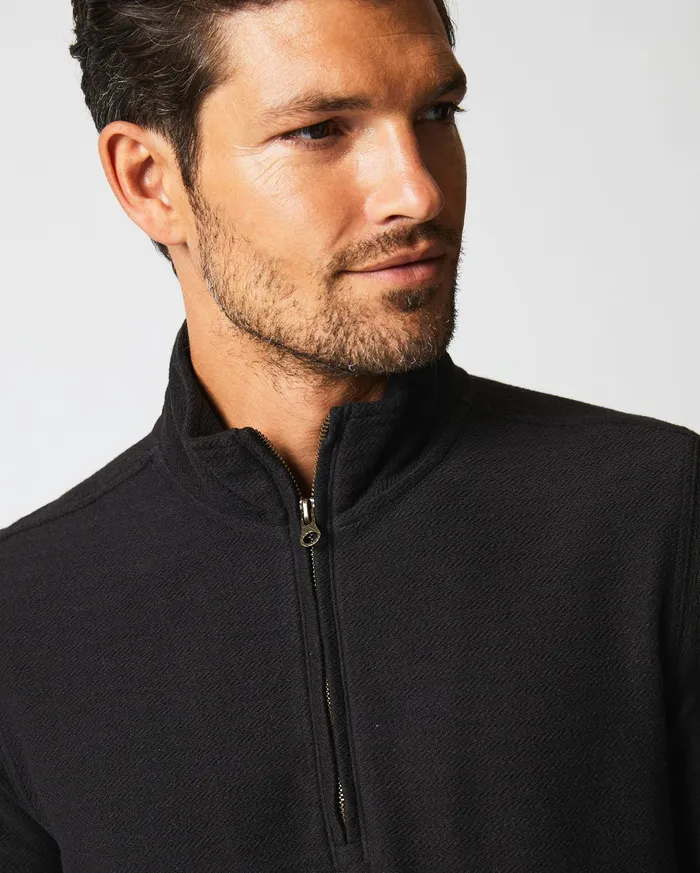 Men Herringbone Half Zip Black Billy Reid Sweaters and Sweatshirts