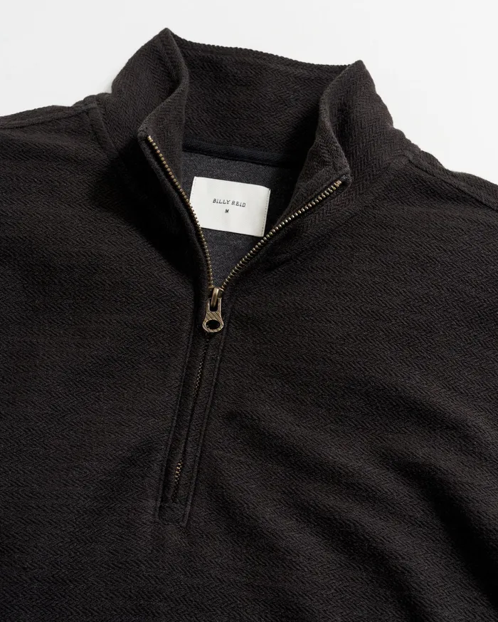 Men Herringbone Half Zip Black Billy Reid Sweaters and Sweatshirts