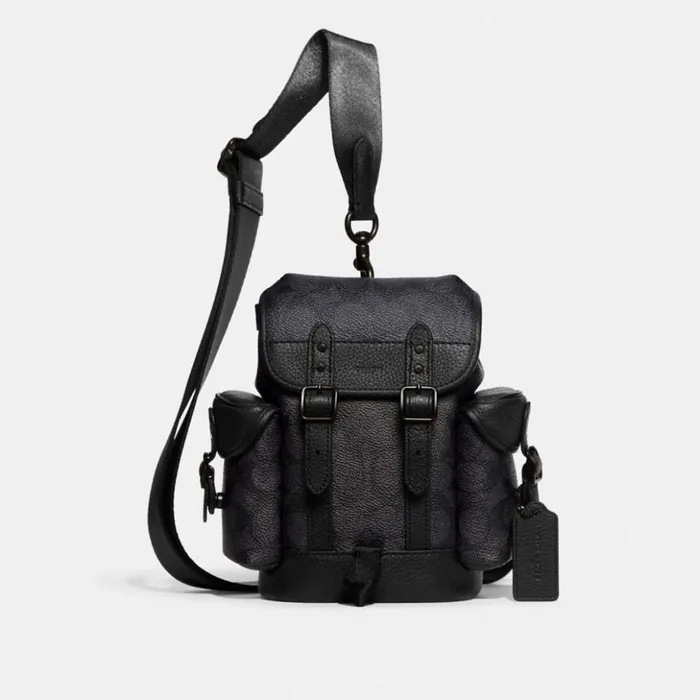 Men Hitch Backpack 13 In Signature Canvas Charcoal Coach Backpacks